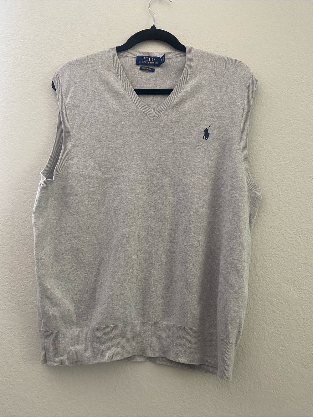 Polo by Ralph Lauren Light Gray V-Neck Sweater Vest with Navy Pony Size Medium